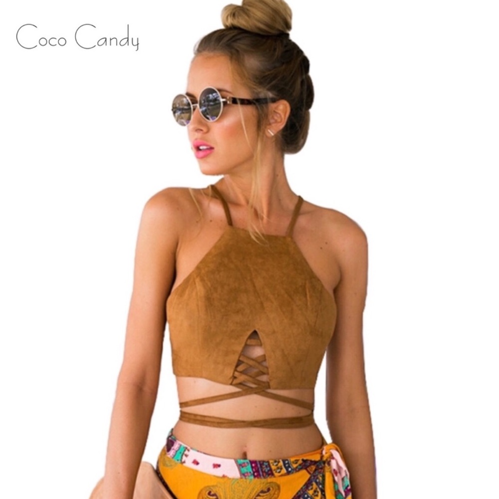 🆕Suede Bohemian Brown Crop Top - Picture 2 of 7